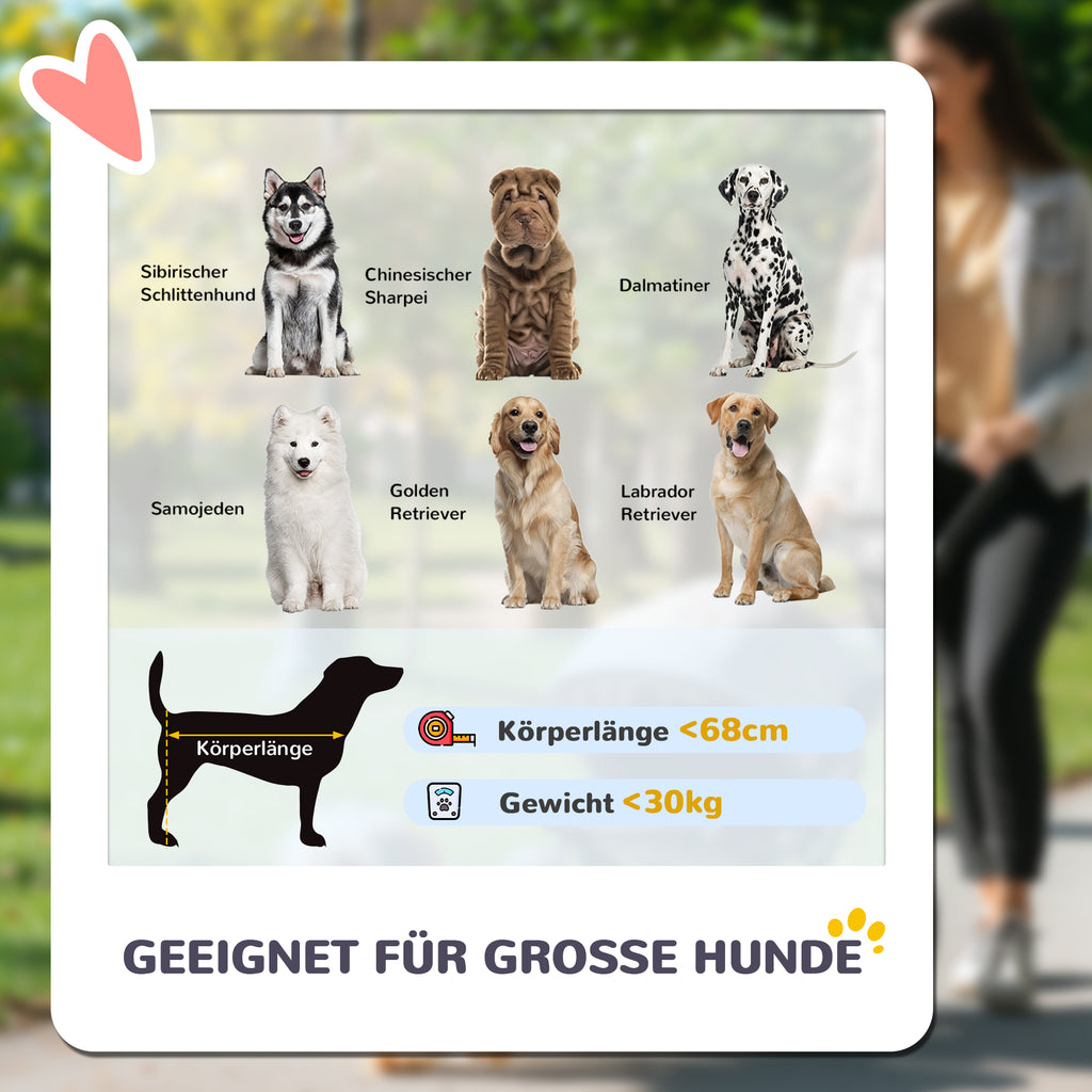 PawHut Hundewagen, Faltbarer Hundebuggy für große Hunde, Haustierwagen mit 4 Rädern, Sicherheitsleinen, Bremsen, Grau