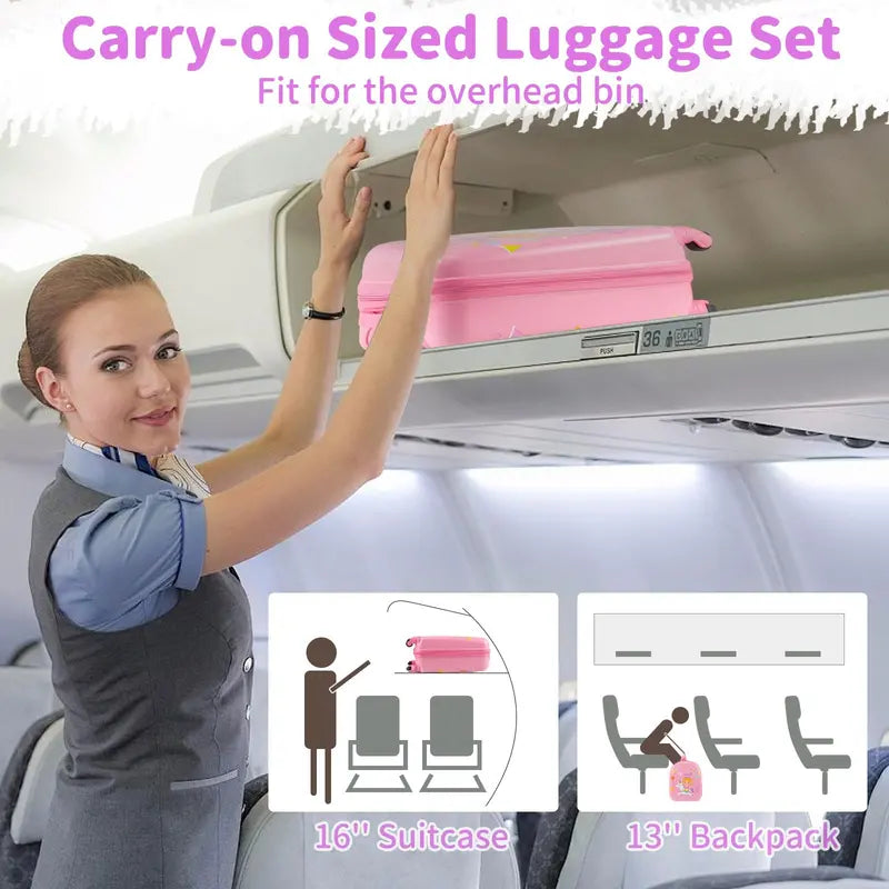 Kids' Spinner Luggage Set – 2-Piece Pink Travel Suitcase Combo for Boys & Girls