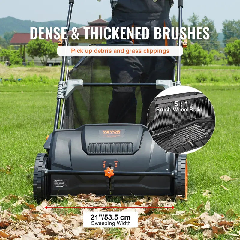 VEVOR 21-Inch Push-Type Lawn Sweeper for Leaves, Grass Clippings, and Debris Collection