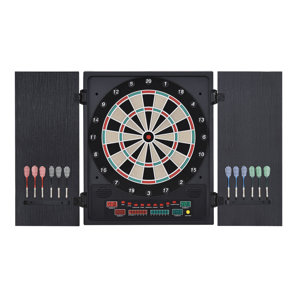 HOMCOM Elektronische Dart-set mit Tür Dartboard Dartscheibe mit automatischer Wertung Soundeffekte 12 Darts 27 Spiele und 202 Trefferoptionen für 8 Spieler 57 x 51 x 6,5 cm