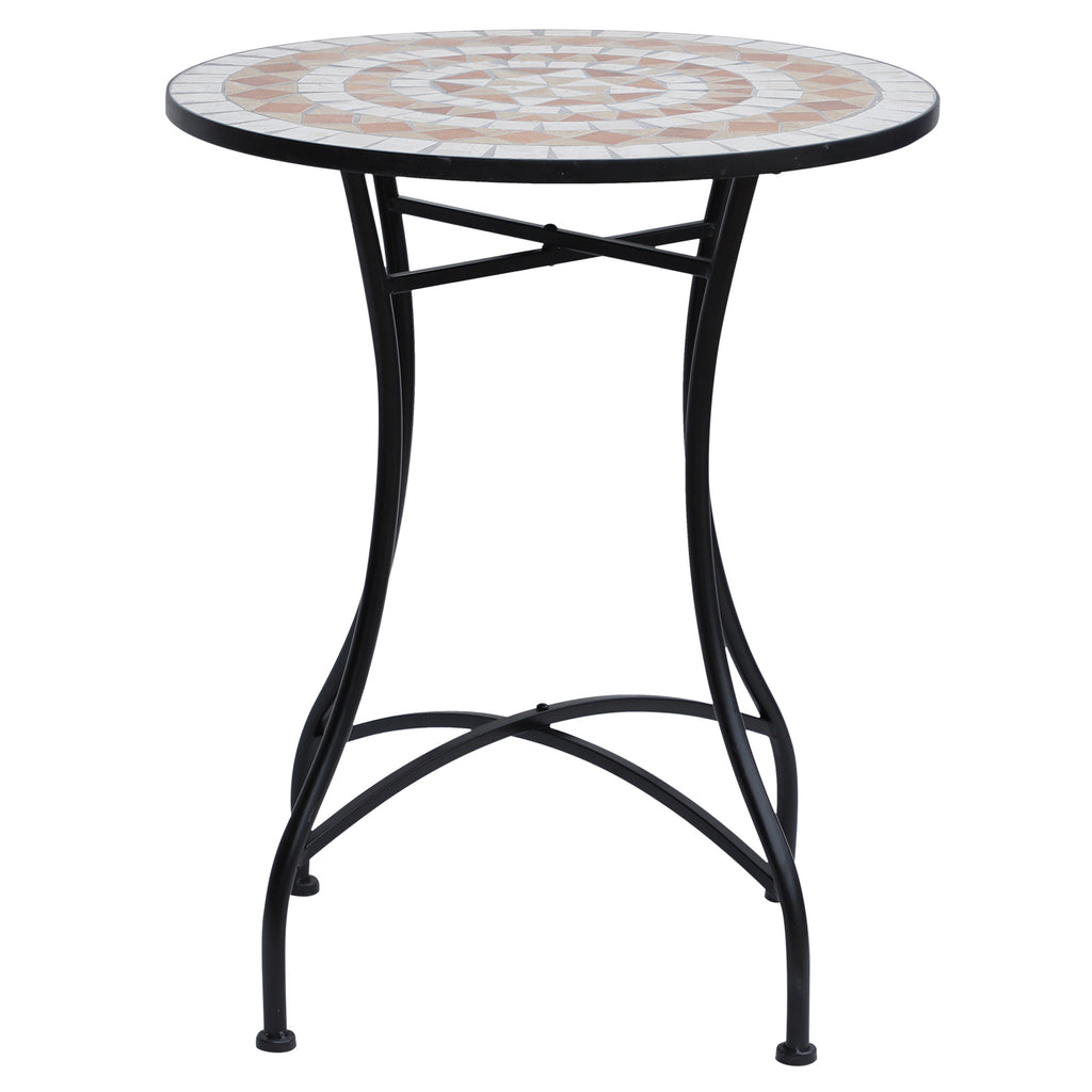 Outsunny Gartentisch Mosaiktisch Balkontisch Beistelltisch Seviertisch rund Stahl + Keramik Orange + Weiß Ø60 x H71 cm