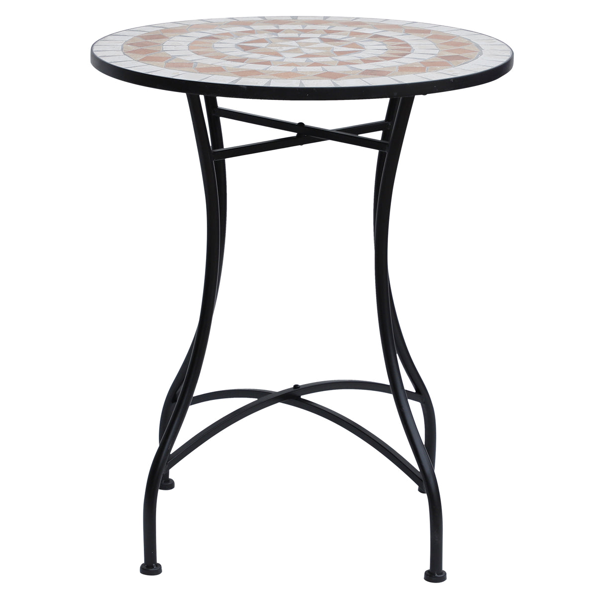 Outsunny Gartentisch Mosaiktisch Balkontisch Beistelltisch Seviertisch rund Stahl + Keramik Orange + Weiß Ø60 x H71 cm