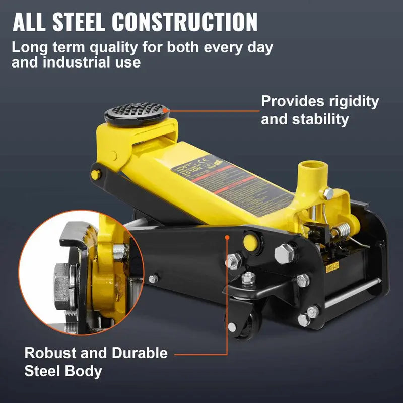 VEVOR 3-Ton Low-Profile Hydraulic Floor Jack – Steel Construction, Wide Lifting Range, Smooth Operation