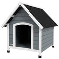 PawHut Hundehütte, wetterfest, herausnehmbarer Boden, Tannenholz, 75x88x82 cm, Grau/Schwarz