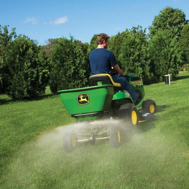 John Deere 175 lb Tow-Behind Broadcast Spreader – Rustproof Poly Hopper, Universal Compatibility