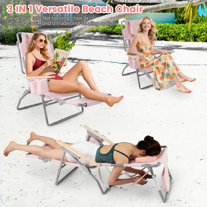 Versatile 3-in-1 Beach Chair – Foldable Recliner for Camping, Poolside, and Sunbathing