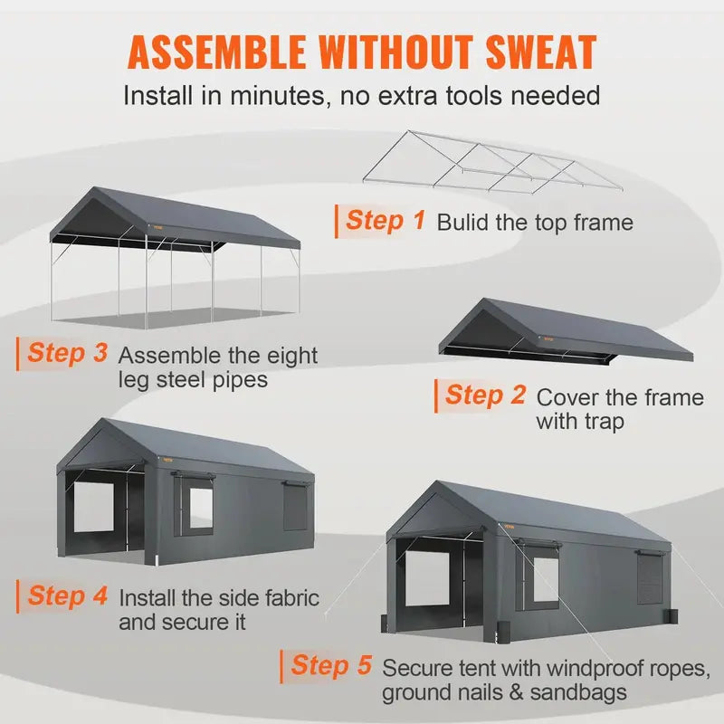 VEVOR 10′ x 20′ Portable Carport — Heavy-Duty Steel Frame Canopy Garage for Vehicles or Outdoor Storage