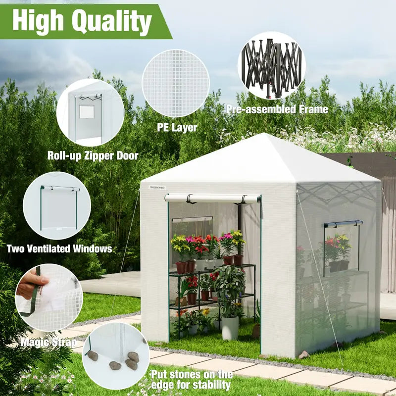 WORKPRO 8′ × 6′ Freestanding Portable Greenhouse – Easy-Assembly Growing Tent