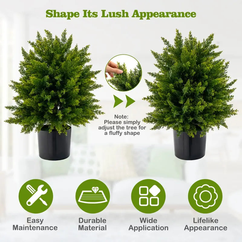 Set of Two 21.5-Inch Faux Potted Shrubs – Realistic Artificial Indoor/Outdoor Plants