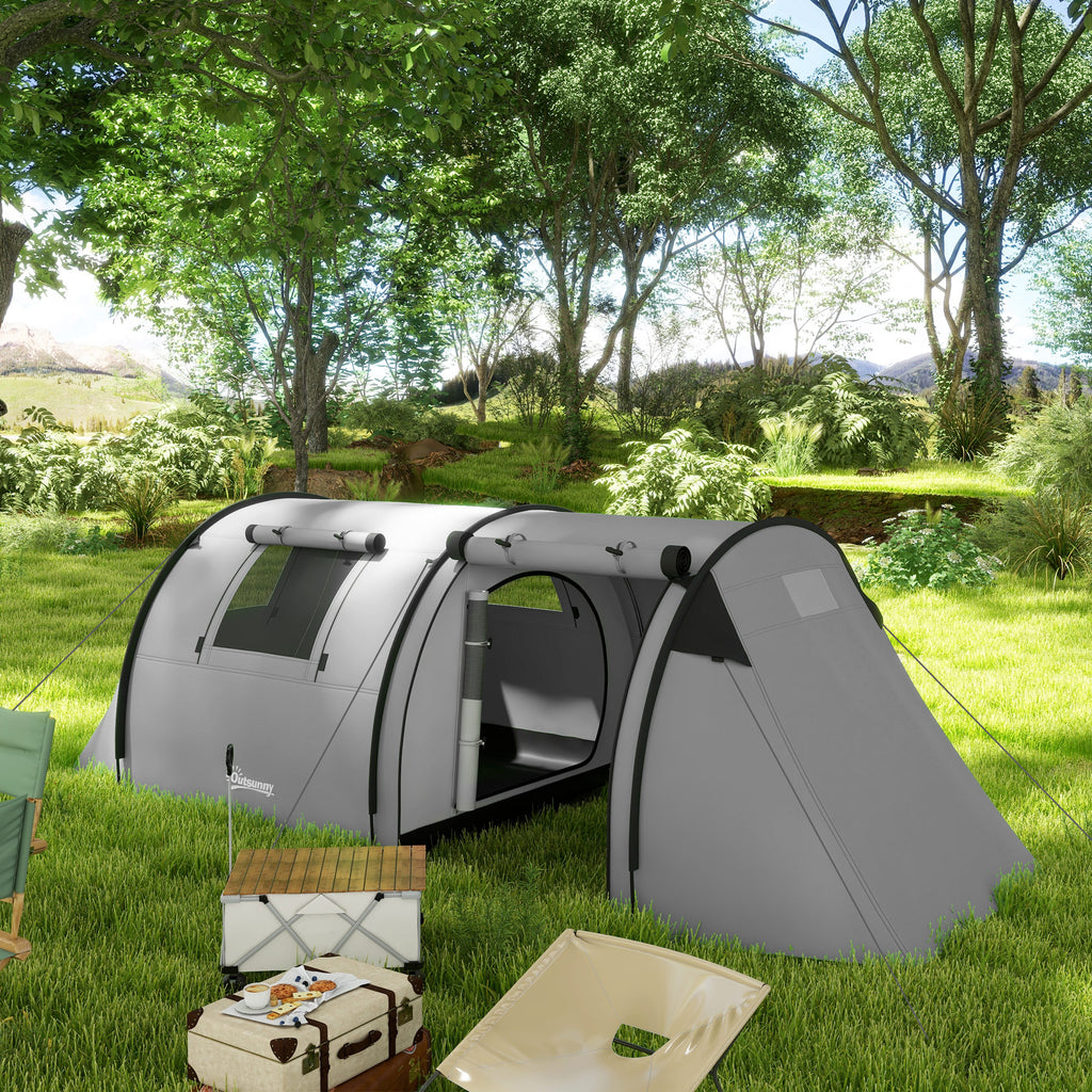 Outsunny Campingzelt für 3-4 Personen, mit 1 Schlafzimmer und 1 Wohnzimmer, wasserdicht, leicht zu transportieren mit Tasche inklusive