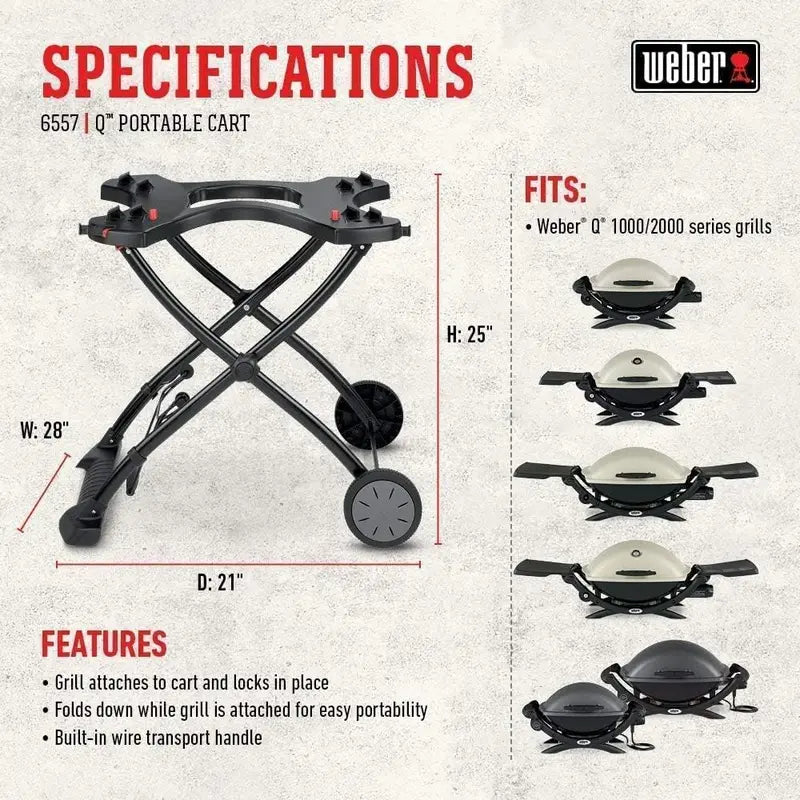 Weber Q Portable Cart with Built-In Handle for Q1000/Q2000 Grills – Black