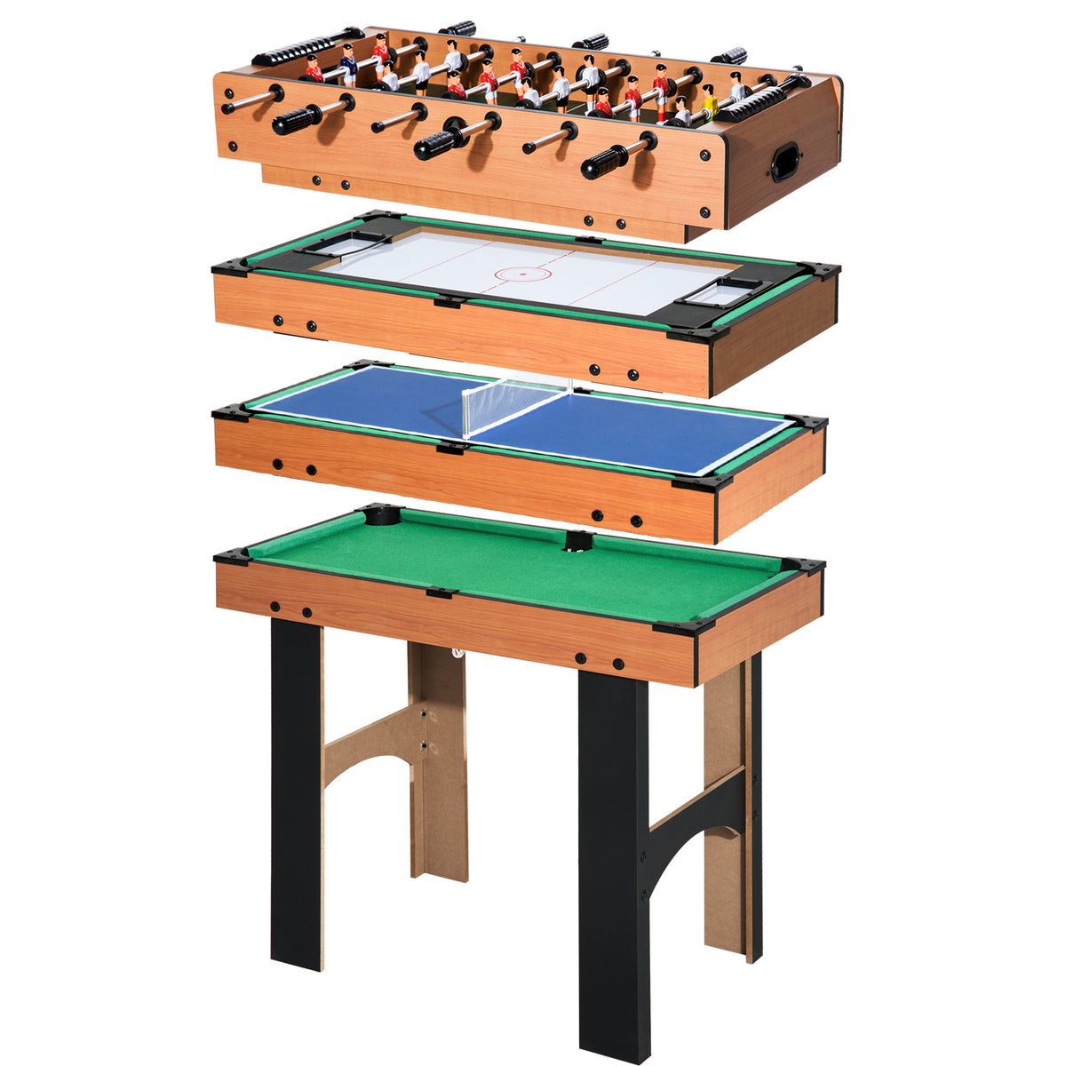 HOMCOM 2-in-1 Tischkicker, Multispieltisch 4 in 1, kompakt, inkl. Spielaccessoires, 92 x 78 x 80 cm