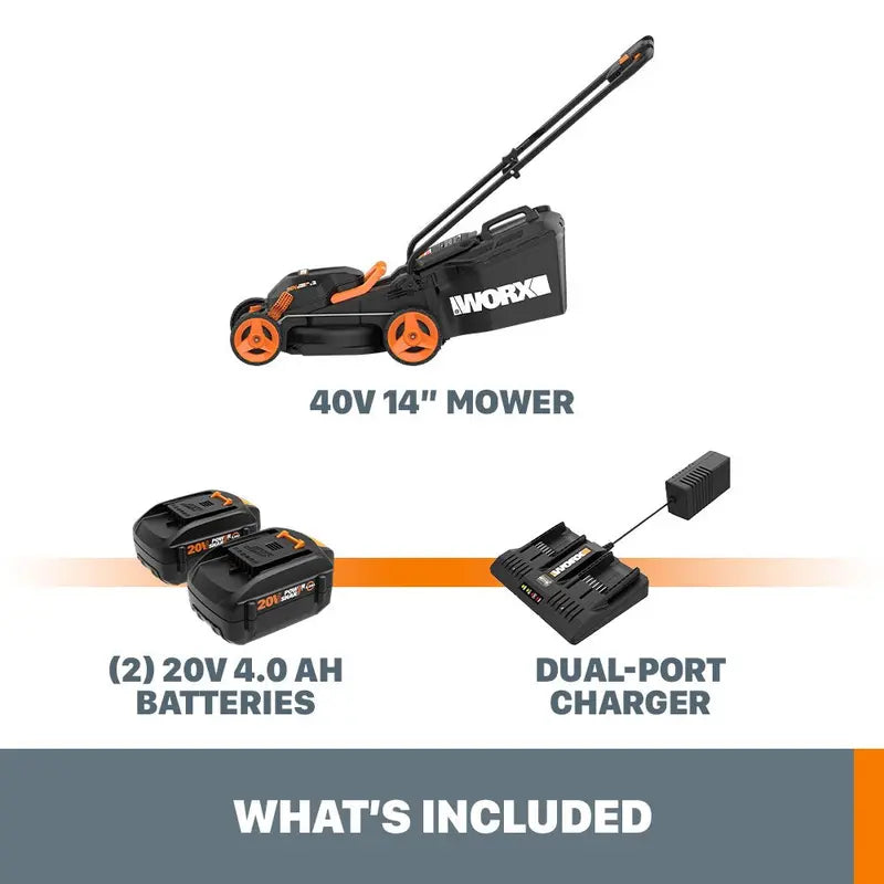 Worx 40V Power Share 4.0Ah 14  Cordless Lawn Mower (Battery and Charger Included)