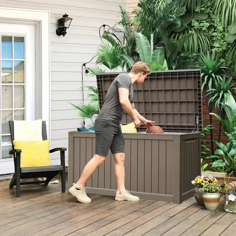 YITAHOME 230-Gallon XXL Outdoor Storage Deck Box, Lockable Resin, Grayish-White, for Patio Furniture & Garden Tools