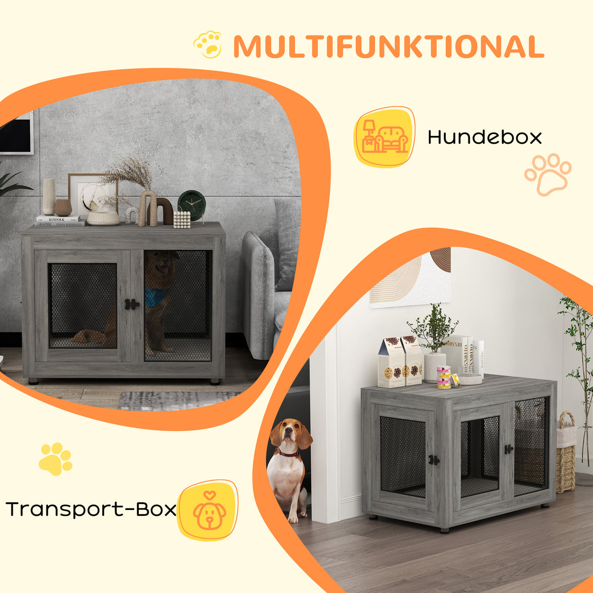 PawHut Hundebox, Welpenbox, mit Ablagefläche, wasserabweisendes Kissen, Stahlgitter, verstellbare Füße, 94x60x71,5 cm