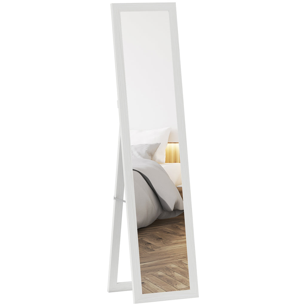 HOMCOM Rechteckiger Standspiegel zum Aufhängen oder Aufstellen mit Holzrahmen für Wohnzimmer Schlafzimmer 37 x 155 cm Weiß