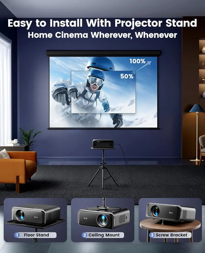 Smart Outdoor 4K Projector with Pre-Installed Apps, Wi-Fi, and Bluetooth Connectivity