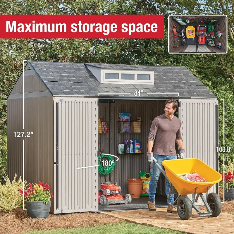 Rubbermaid Resin Outdoor Storage Shed with Floor – Weather-Resistant Gray Unit for Home Organization
