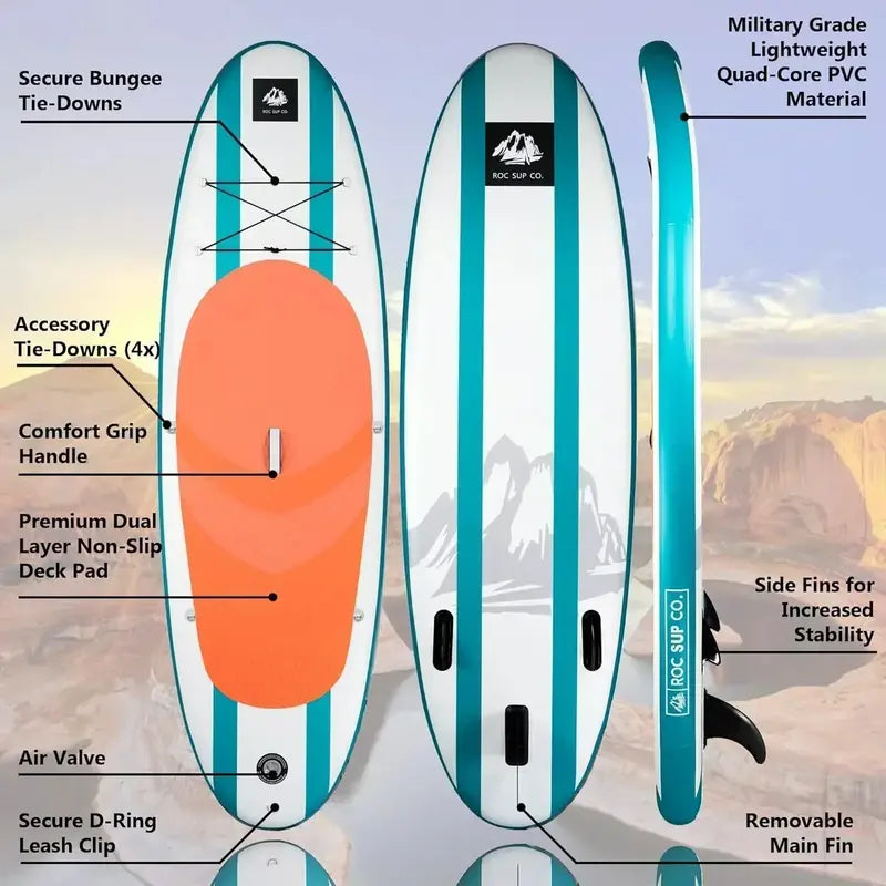 ROC Premium Inflatable SUP Board – Includes Pump, Paddle & Carry Bag