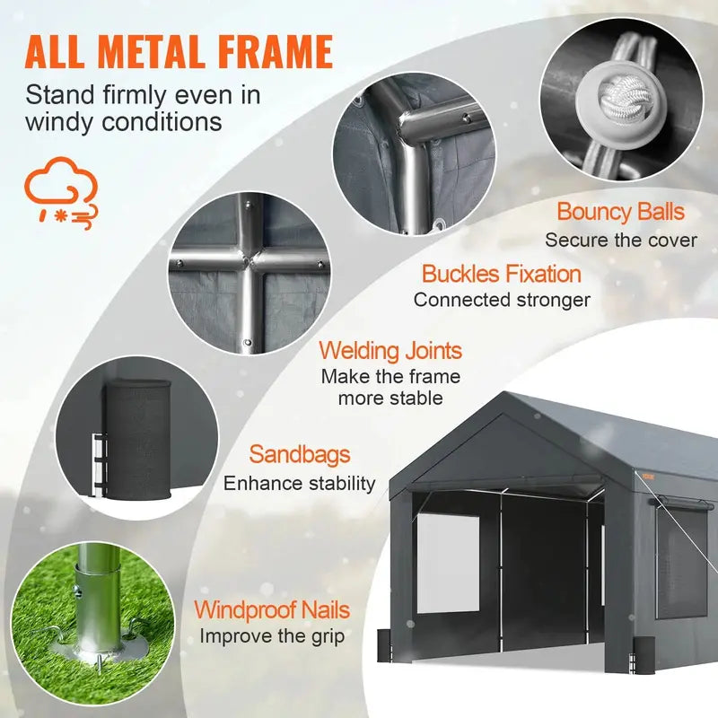 VEVOR 10′ x 20′ Portable Carport — Heavy-Duty Steel Frame Canopy Garage for Vehicles or Outdoor Storage