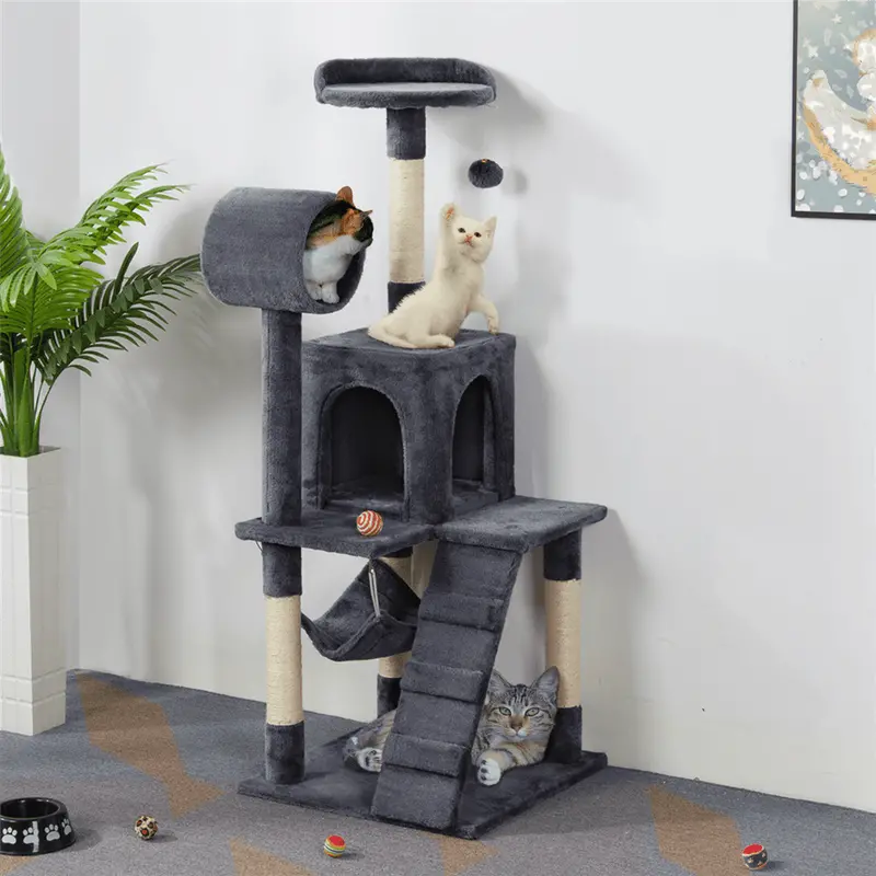 Yaheetech 51″ Cat Tree Tower with Condo, Hammock & Scratching Posts, Gray