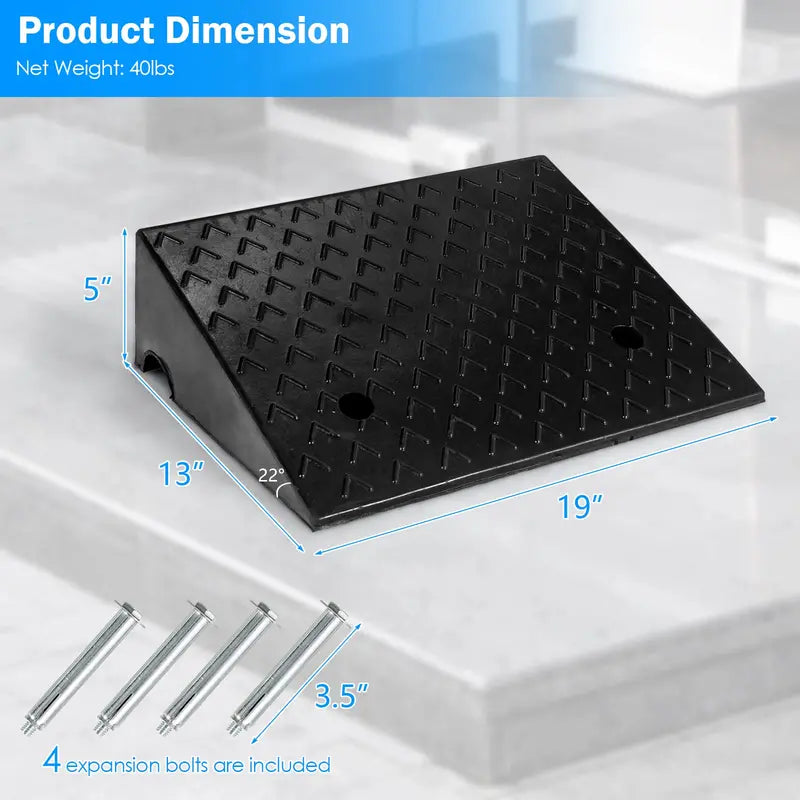 Rubber Curb Ramp Kit – 5-Inch High × 19-Inch Wide Threshold Ramps for Driveways, Sidewalks, and Motorcycles