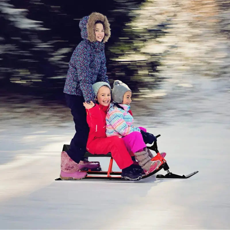 Snow Racer Twin-Brake Sled – Ski-Style Slider Board for Winter Recreation