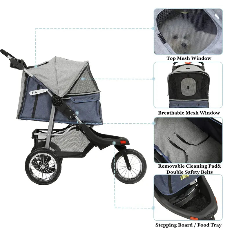 VIAGDO Heavy-Duty Pet Stroller for Small to Medium Dogs and Cats