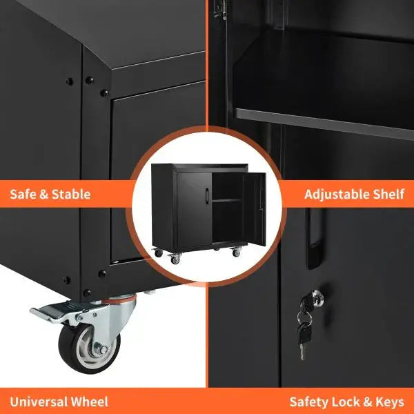 Rolling Metal Garage Storage Cabinet with Lockable Doors, Adjustable Shelves, and Tool Organization – 34″H x 30.3″L x 18″W