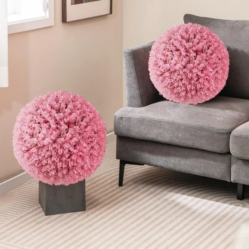 Set of Two 17.5-Inch Outdoor Artificial Topiary Balls – Pink Eucalyptus Faux Greenery