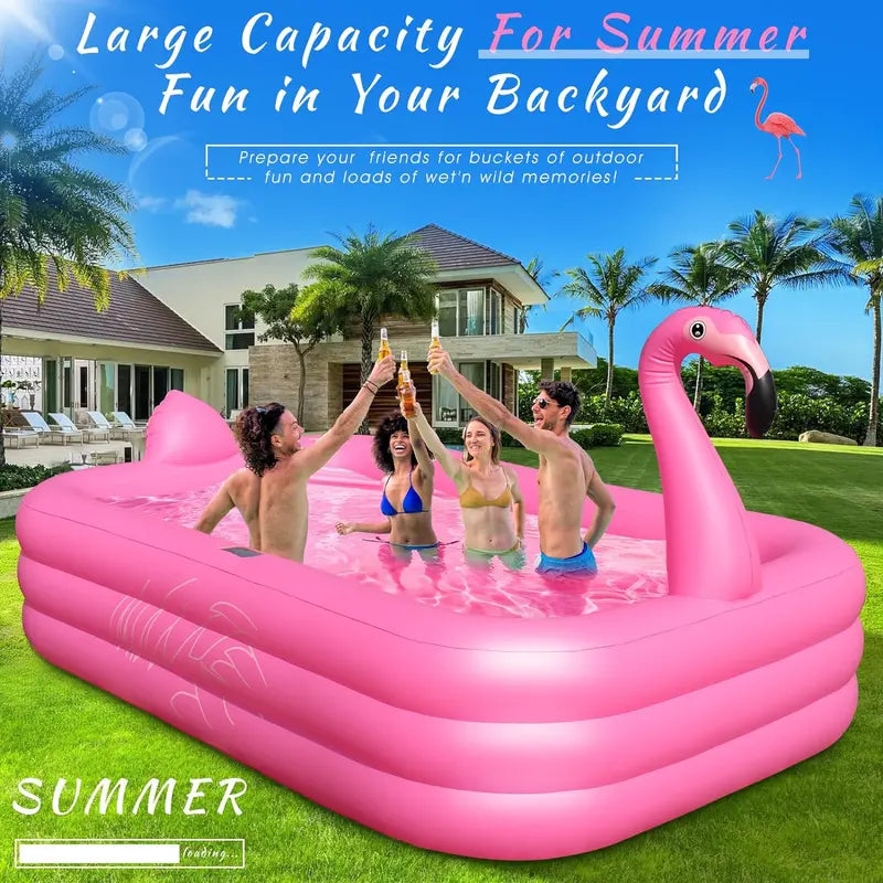 Solar-Powered Flamingo Inflatable Pool with LED Lights – Durable 105″ x 65″ x 25″ Outdoor Kiddie & Adult Pool