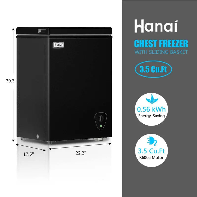 Wanai Chest Freezer, 3.5 Cubic Deep Freezer with Top Open Door and Removable Storage Basket