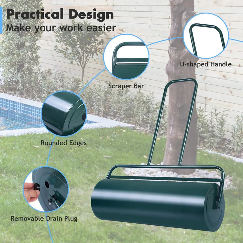 Water-Filled Tow-Behind Lawn Roller for Smooth, Even Grass Surface