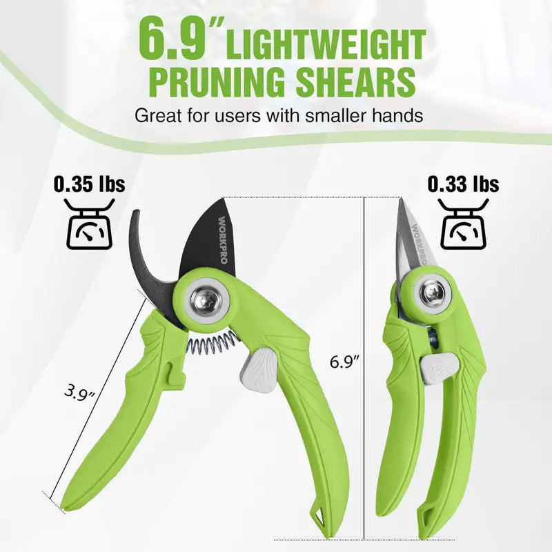 WORKPRO 2-Piece Garden Pruning Shears Set – 6.9-Inch Bypass & Straight Clippers for Precision Trimming