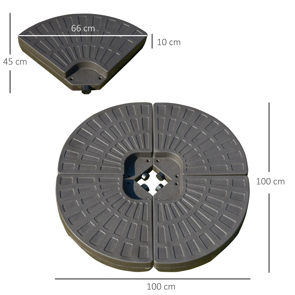 Outsunny Sonnenschirmständer 4-teilig, Schirmgewicht, Schirmständer, Bodenkreuz befüllbar mit Sand/Wasser bis 25/17 kg, Gewichte Sonnenschirmfuß HDPE Kaffee