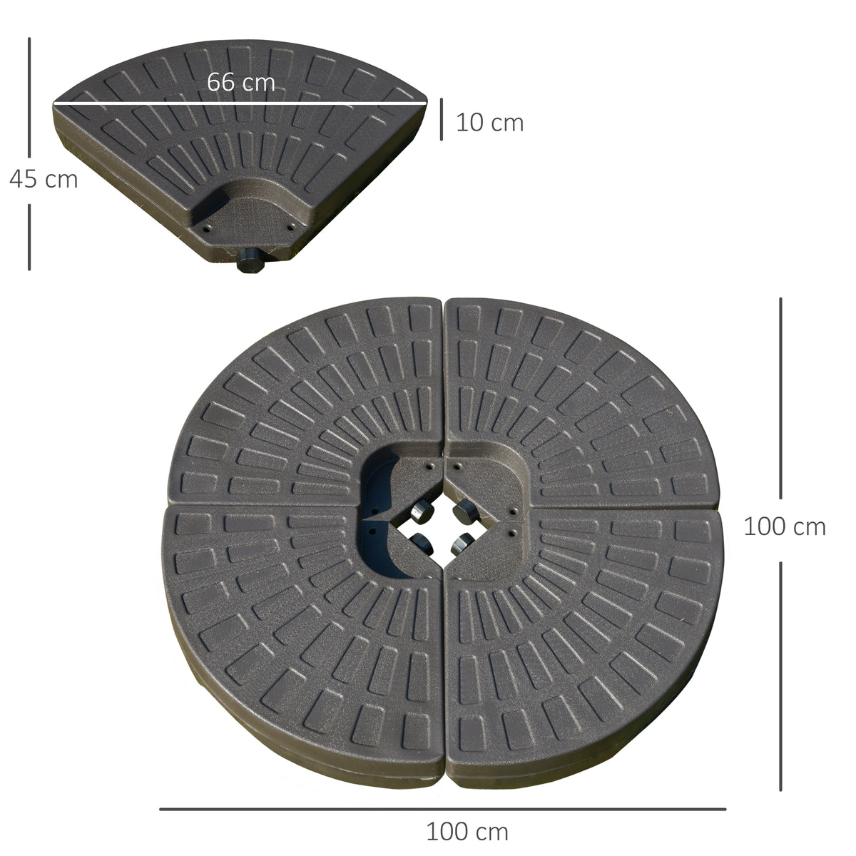 Outsunny Sonnenschirmständer 4-teilig, Schirmgewicht, Schirmständer, Bodenkreuz befüllbar mit Sand/Wasser bis 25/17 kg, Gewichte Sonnenschirmfuß HDPE Kaffee