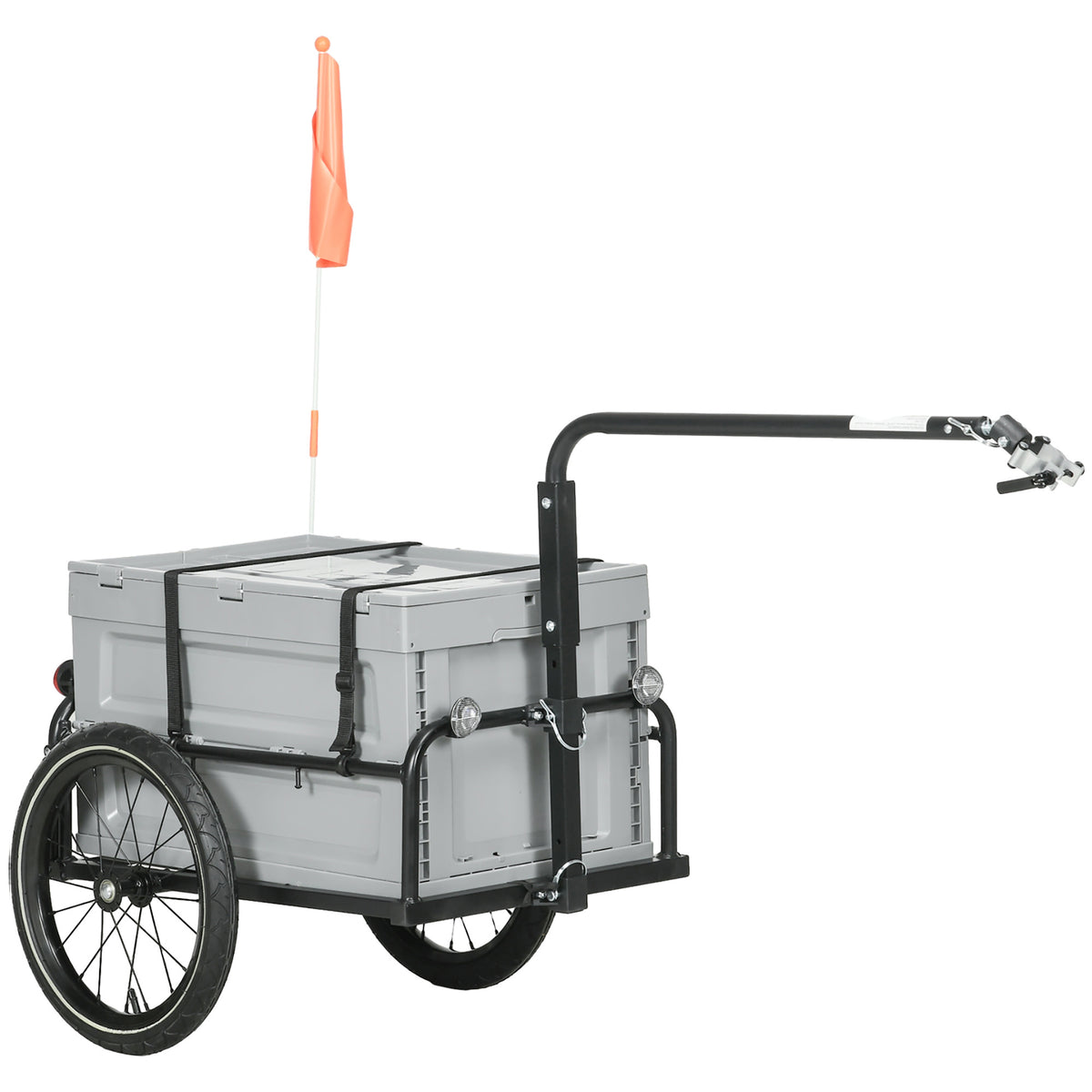 HOMCOM Fahrradanhänger mit abnehmbarer und faltbarer 65L Aufbewahrungsbox, Sicherheitsreflektoren, maximale Belastung von 40KG, grau