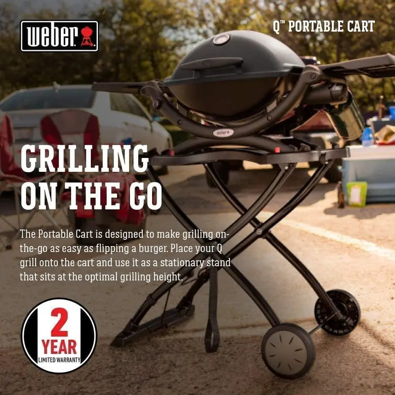 Weber Q Portable Cart with Built-In Handle for Q1000/Q2000 Grills – Black