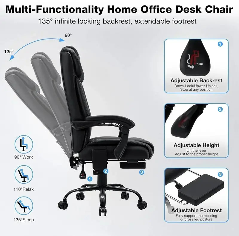 Reclining High-Back Office Chair – Built-In Heating and Full-Body Massage Functionality