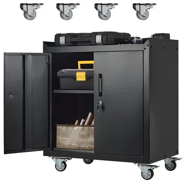 Rolling Metal Garage Storage Cabinet with Lockable Doors, Adjustable Shelves, and Tool Organization – 34″H x 30.3″L x 18″W