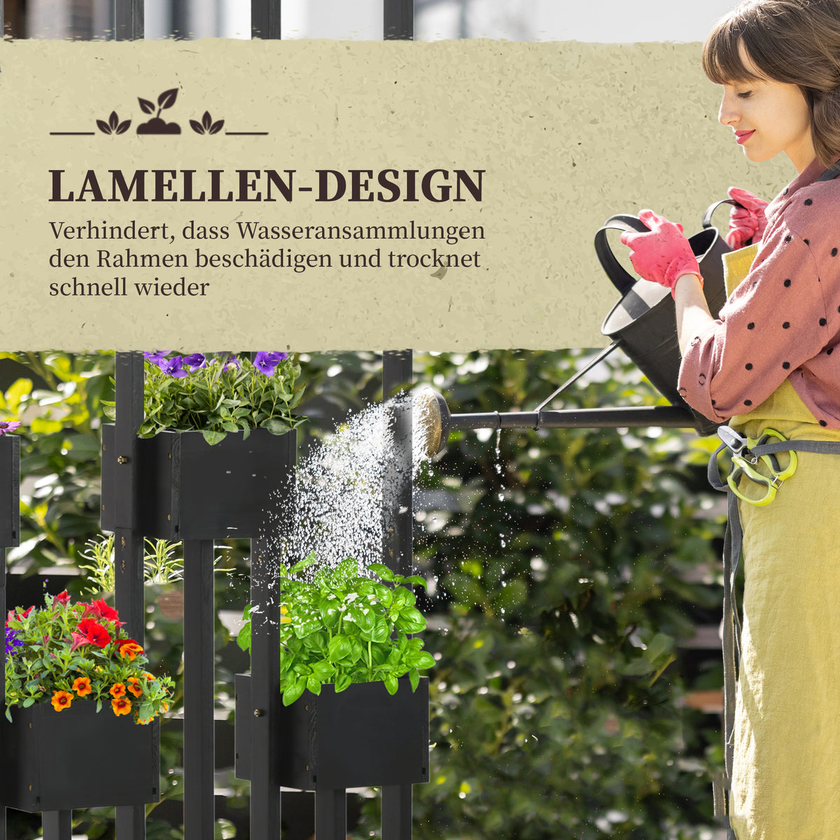 Outsunny Pflanzkasten-Kombination, modulares Design, Standrahmen, Naturholz, schwarz, 90 x 45 x 170 cm