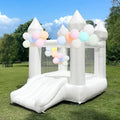 White Indoor/Outdoor Toddler Bounce House – Oxford Fabric Castle with Slide, Balloons & Blower – 103 x 71 x 90 Inches – Ideal for Birthdays & Holiday Parties