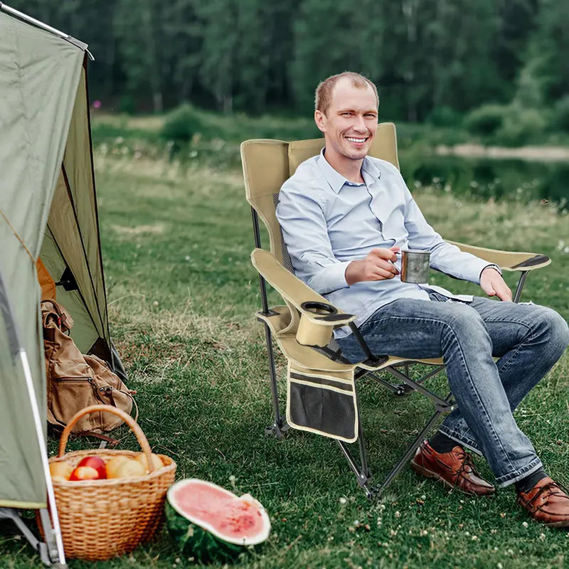 Reclining Camping Lounge Chair with Adjustable Backrest & Integrated Footrest for Outdoor Comfort