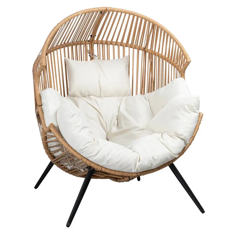 Walsunny Outdoor Egg Chair – Oversized Wicker Patio Lounger with Cushion for Porch, Balcony, or Lawn
