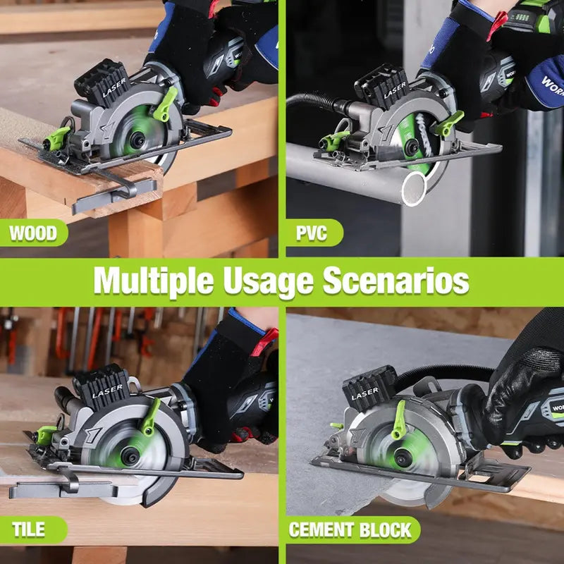 WORKPRO 4.5-Inch 20V Compact Cordless Circular Saw – Includes 4.0Ah Battery, Fast Charger & 3 Blades