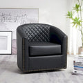 KINWELL Swivel Barrel Chair – 29″ Wide Tufted PU Leather Accent Seating with 360° Rotation