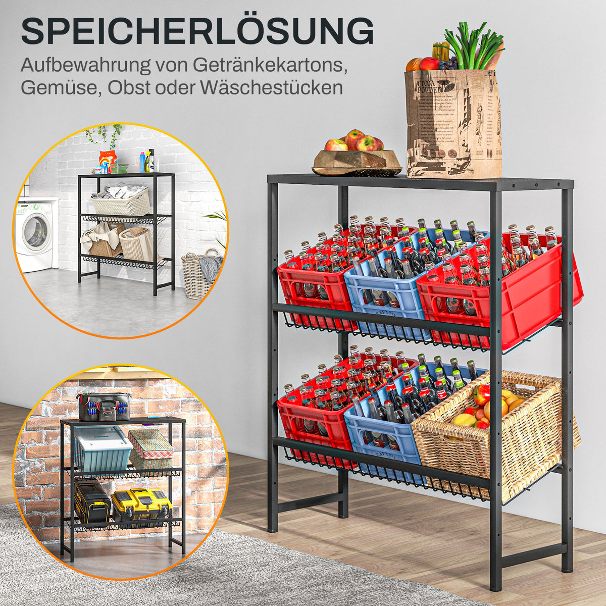 HOMCOM Lagerregal, höhenverstellbar, stabiles Metall, platzsparendes Design, 210 kg belastbar, Schwarz