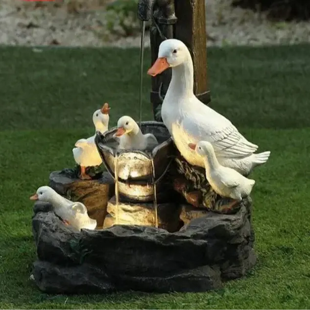 Lunaverde Solar-Powered Garden Fountain Statue – Duck & Squirrel Design with Warm LED Glow, Weatherproof Resin for Patio or Balcony