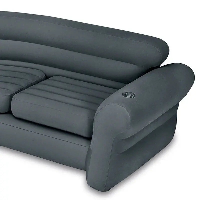 Intex Inflatable L-Shaped Corner Lounge Sofa – Gray, 2-Pack with Built-in Cup Holders