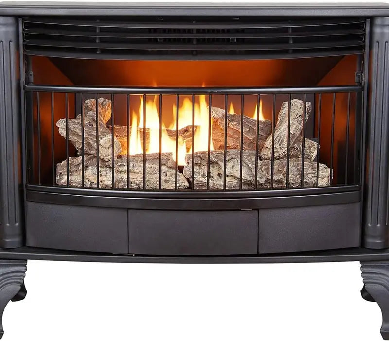 Vent-Free 25,000 BTU Dual-Fuel Fireplace – Freestanding Space-Saving Heater with Thermostat Control